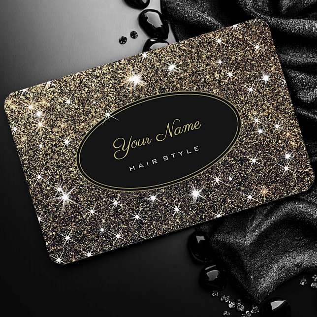 Hair Style Artist Luminous Gold Glitter Elegant Business Card (Creator Uploaded)
