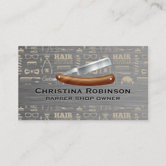 Hair Style Barber Pattern | Straight Edge Blade Business Card (Front)
