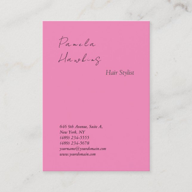 Hair stylish professional plain pink feminine business card (Front)