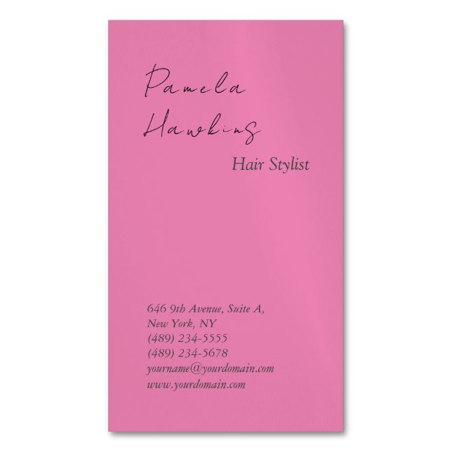 Hair stylish professional plain pink feminine 	Magnetic business card (Front Vertical)