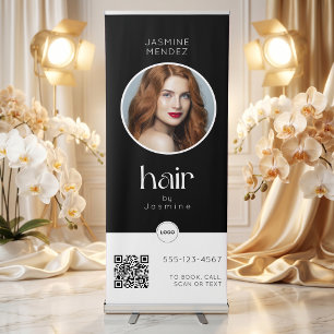 Hair Stylist 1 Photo QR Black White Logo Salon  Retractable Banner