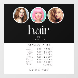 Hair Stylist 3 Photo Opening Hours Black White Window Cling
