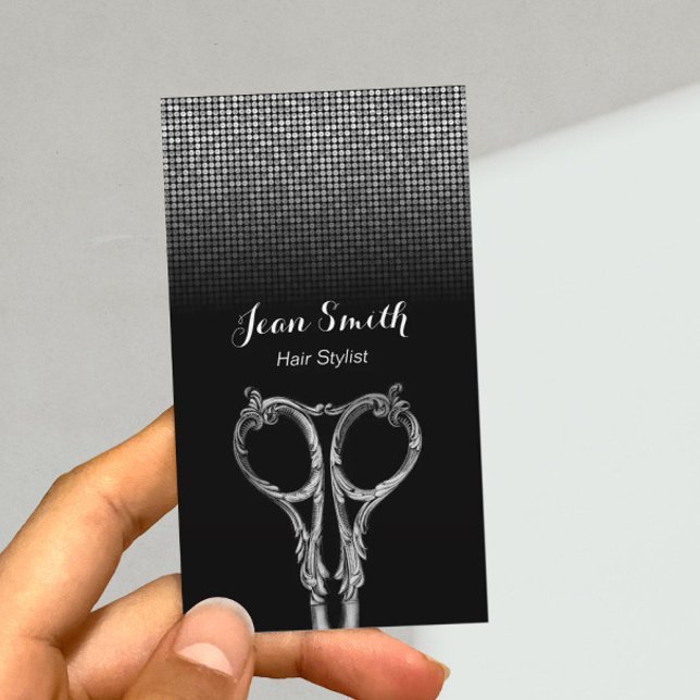Hair Stylist Antique Scissor Modern Glitter Business Card (Creator Uploaded)