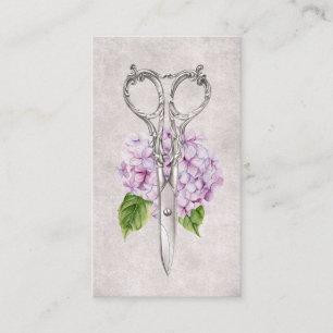 Hair Stylist Antique Scissor & Purple Flower Business Card