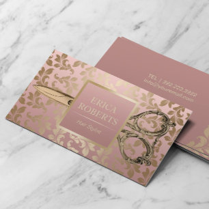 Hair Stylist Antique Scissor Rose Gold Vintage Business Card