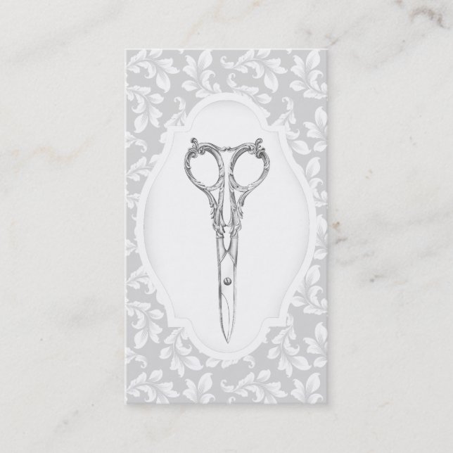 Hair Stylist Antique Silver Scissor Elegant Salon Business Card (Front)