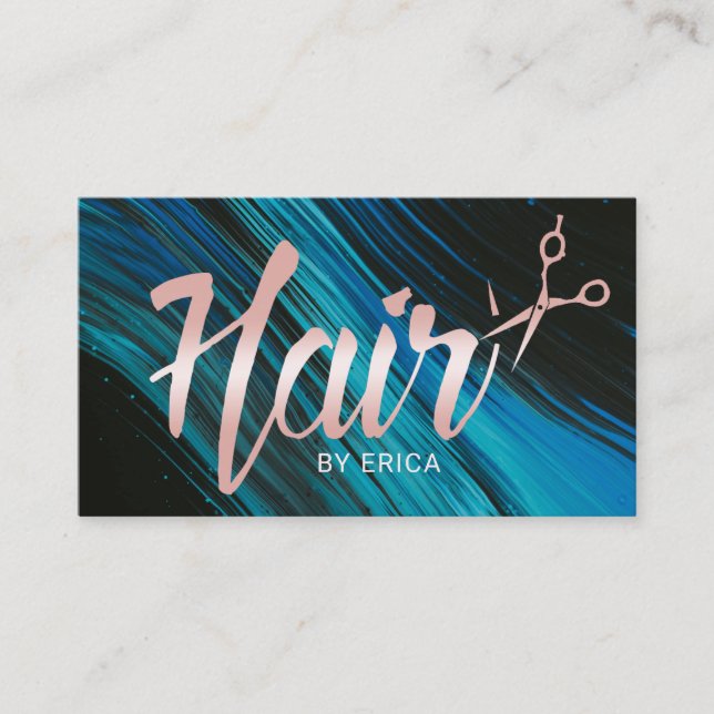 Hair Stylist Appointment Modern Script Blue Flow Card (Front)
