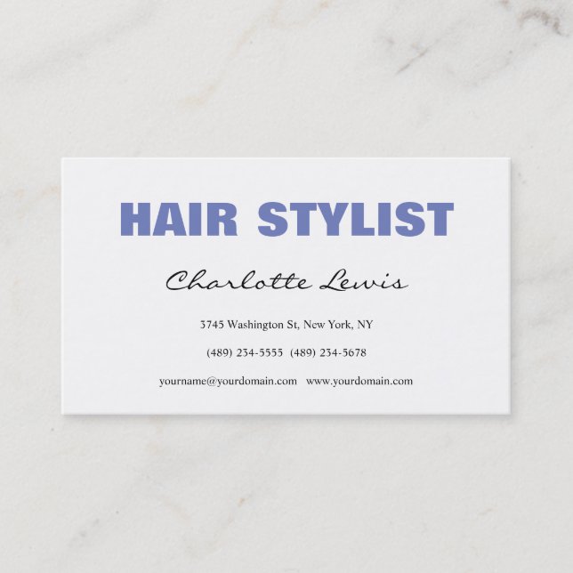 Hair Stylist Artist Designer Minimalist White Business Card (Front)