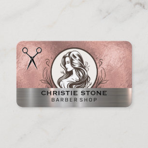 Hair Stylist Barber Metallic Rose Business Card
