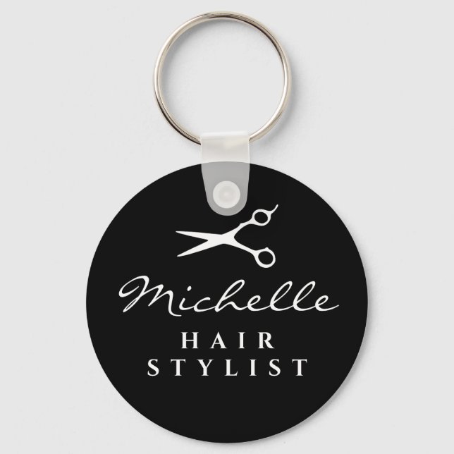Hair stylist barber salon scissors custom name key ring (Front)