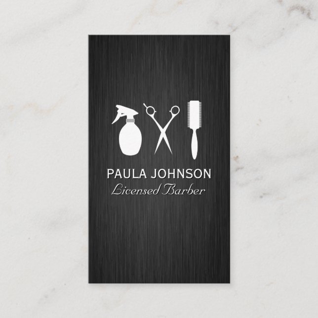 Hair Stylist Barber Tools | Dark Metallic Business Card (Front)