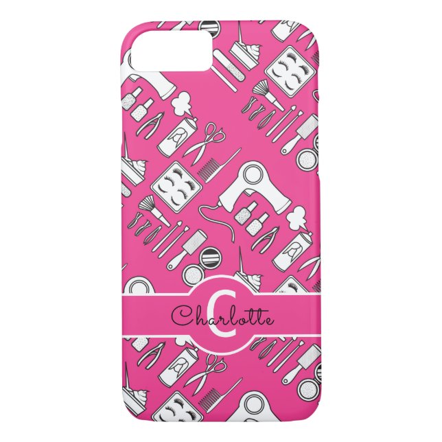 Hair Stylist Beautician Girly Pink Monogrammed Case-Mate iPhone Case (Back)