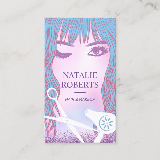 Hair Stylist Beauty Girl Dreamy Pink Ombre Salon Business Card (Front)