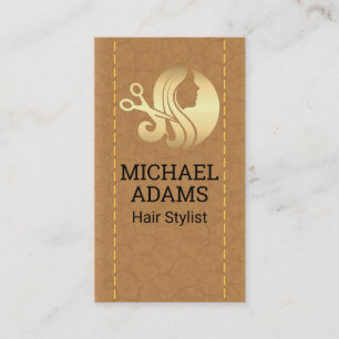 Hair Stylist Beauty Logo   Stitched Leather Business Card