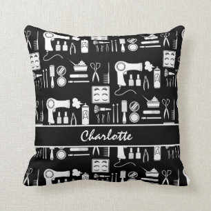 Hair Stylist Beauty Salon Black White Pattern Cushion