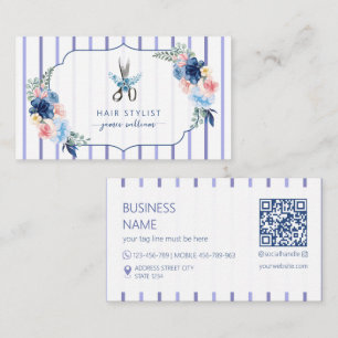 Hair Stylist Beauty Salon blue Floral  Business Card