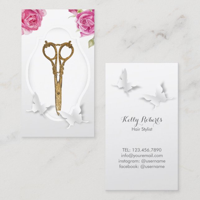 Hair Stylist Beauty Salon Butterflies & Flowers Business Card (Front/Back)