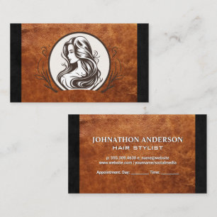 Hair Stylist Beauty Salon Logo Brown Leather Appointment Card