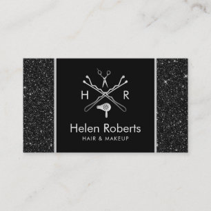 Hair Stylist Beauty Salon Logo Chic Black Glitter Business Card
