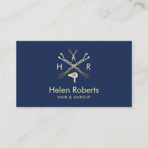 Hair Stylist Beauty Salon Logo Modern Navy & Gold Business Card