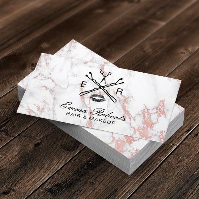 Hair Stylist Beauty Salon Logo Trendy Marble Business Card (Creator Uploaded)