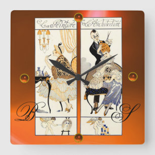 HAIR STYLIST,BEAUTY SALON MAKE UP ARTIST Orange Square Wall Clock