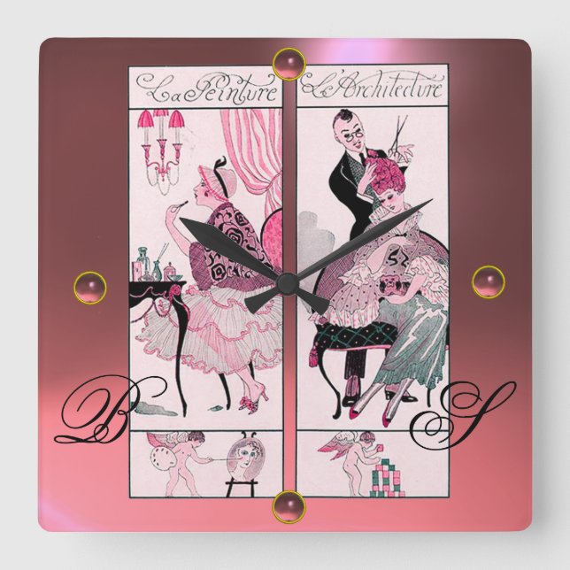 HAIR STYLIST,BEAUTY SALON MAKE UP ARTIST Pink Gem Square Wall Clock (Front)