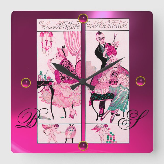 HAIR STYLIST,BEAUTY SALON MAKE UP ARTIST Pink Gems Square Wall Clock (Front)