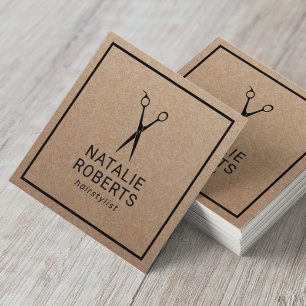 Hair Stylist Beauty Salon Minimalist  Rustic Kraft Square Business Card