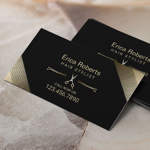 Hair Stylist Beauty Salon Modern Black & Gold Business Card