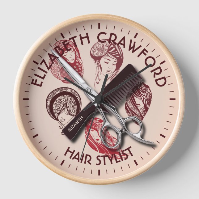 Hair Stylist Beauty Salon Or Hairdresser With Name Clock (Front)