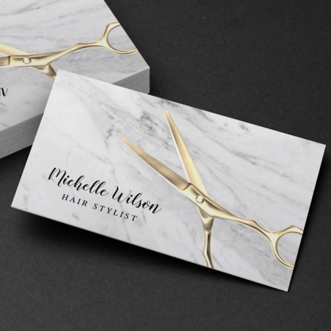Hair Stylist Beauty Salon Trendy White Marble Business Card (Creator Uploaded)