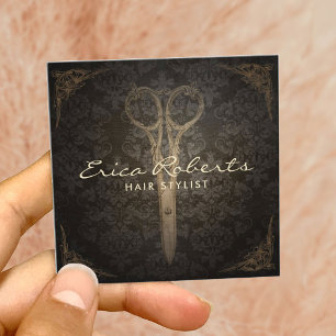 Hair Stylist Beauty Salon Vintage Scissor & Damask Square Business Card