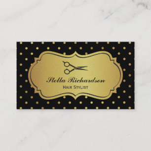 Hair Stylist - Black and Gold Glitter Polka Dots Business Card
