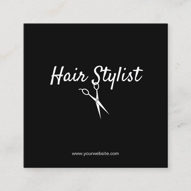 Hair Stylist - Black and White Scissors Square Business Card (Front)