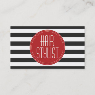 Hair Stylist Black and White Stripes Business Card