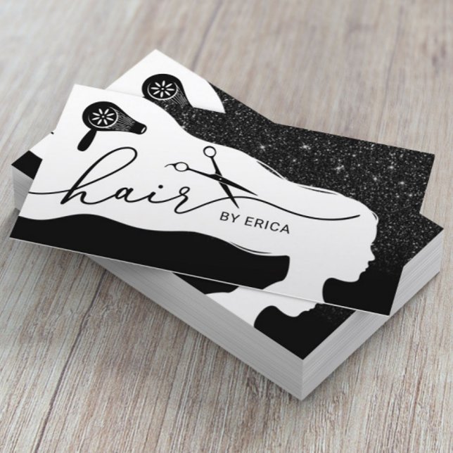 Hair Stylist Black Glitter Salon Appointment Card (Creator Uploaded)