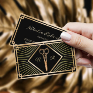 Hair Stylist Black & Gold Art Deco Beauty Salon Business Card