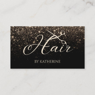 Hair Stylist Black Gold Glitter Business Card