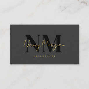Hair Stylist  Black Gold Monogram QR Code Logo Business Card