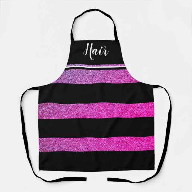 Hair Stylist Black Pink Purple Glitter Stylish Apron (Front)