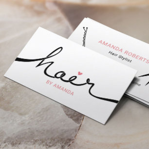 Hair Stylist Black & Pink Typography Hair Salon Business Card