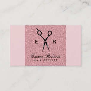 Hair Stylist Black Scissor Elegant Pale Pink Business Card