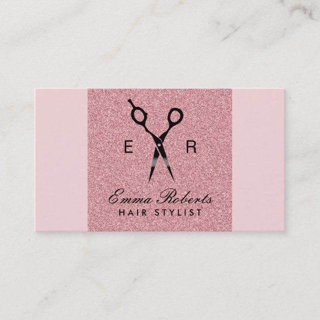 Hair Stylist Black Scissor Elegant Pale Pink Business Card (Front)