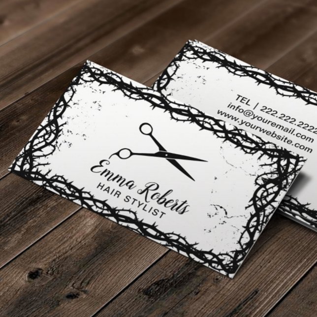 Hair Stylist Black Scissor Gothic Thorn Framed Business Card (Creator Uploaded)