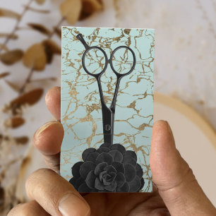 Hair Stylist Black Scissor Mint & Gold Marble Business Card