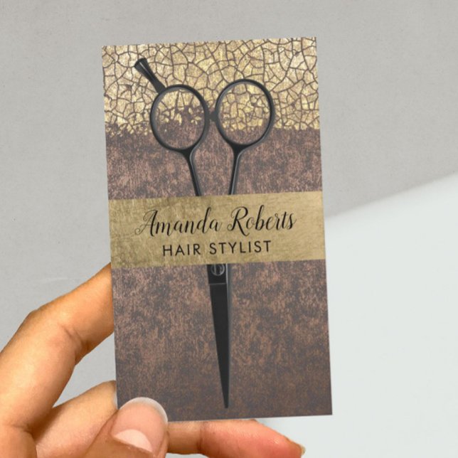 Hair Stylist Black Scissor Stylish Gold & Copper Appointment Card (Creator Uploaded)