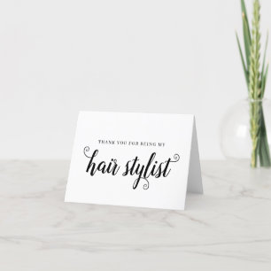 Hair Stylist Black Script Thank You Wedding Card