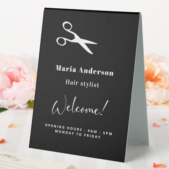 Hair stylist black white opening hours welcome (In SItu (Wedding))