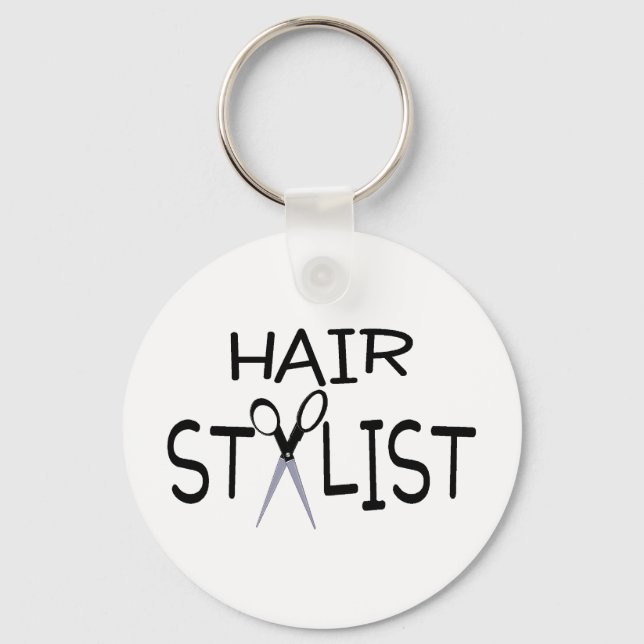 Hair Stylist Black With Scissors Key Ring (Front)